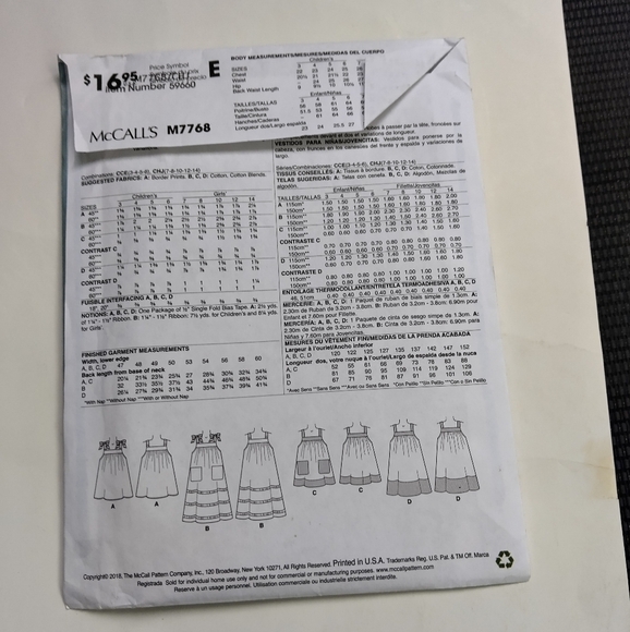 McCall's Sewing Pattern M7768 Girls Dresses Dress Size 7-14 - Picture 2 of 2